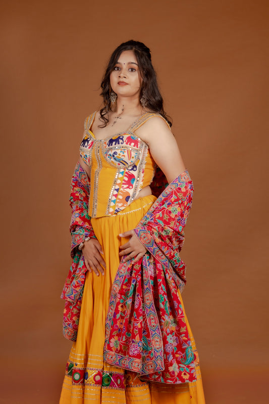 Vibrant Festive Silk Lehenga Set with Abhla Border Corset & Heritage Dupatta