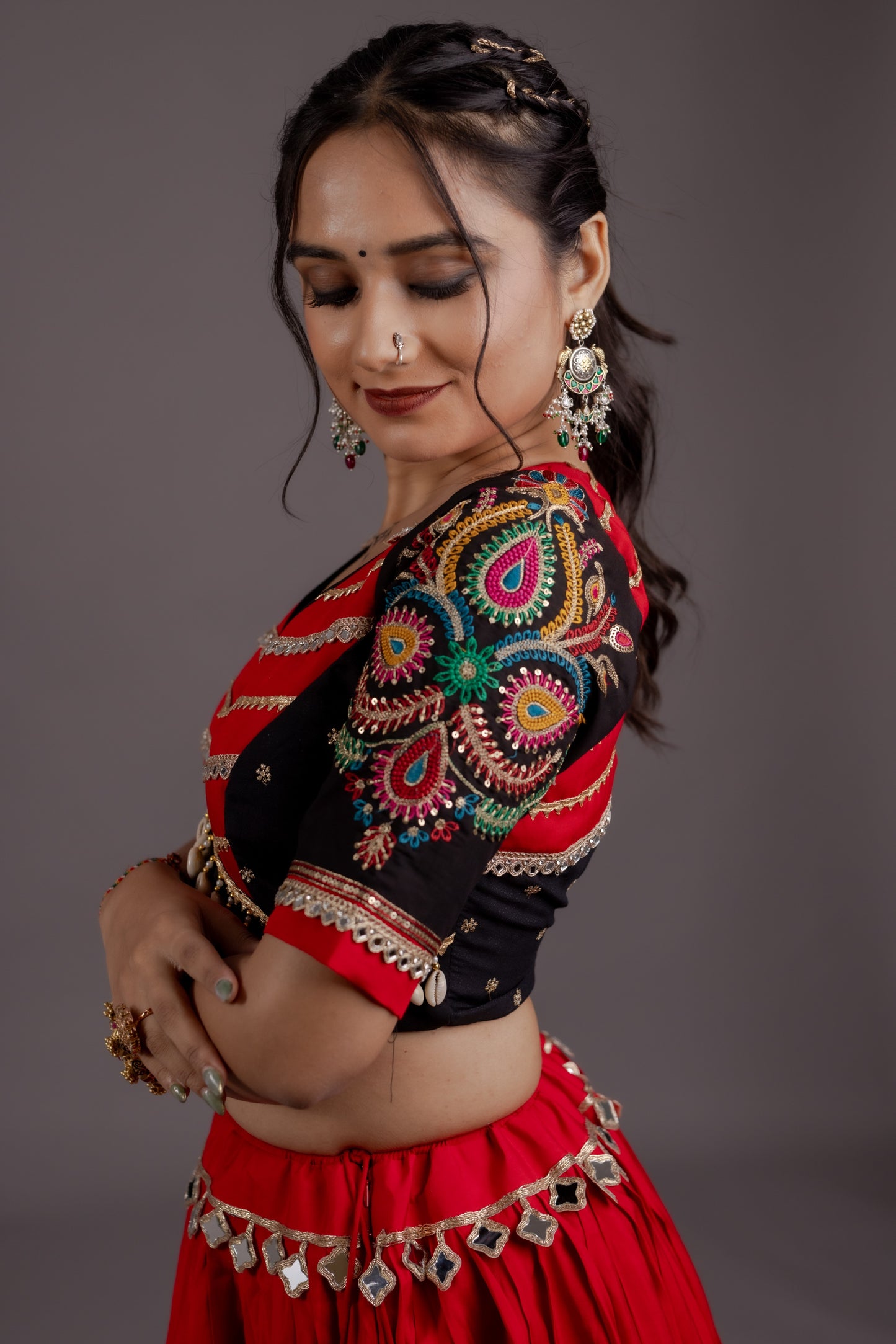 Meghnatha Red & Black Heritage Chaniya Choli with Mirror Work Dupatta
