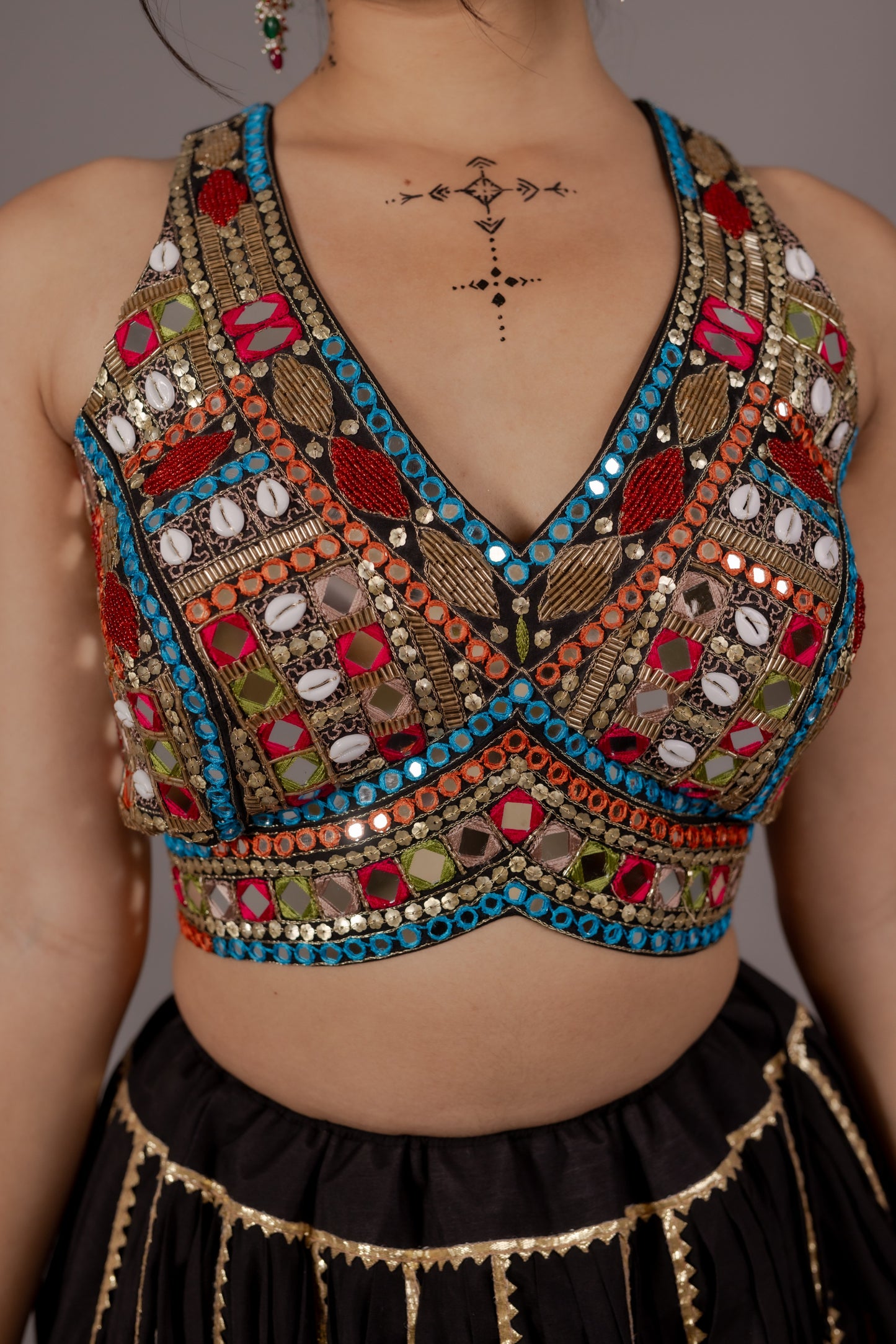 Regal Rutu Black Chaniya Choli with Multicolor Patchwork & Teal Dupatta