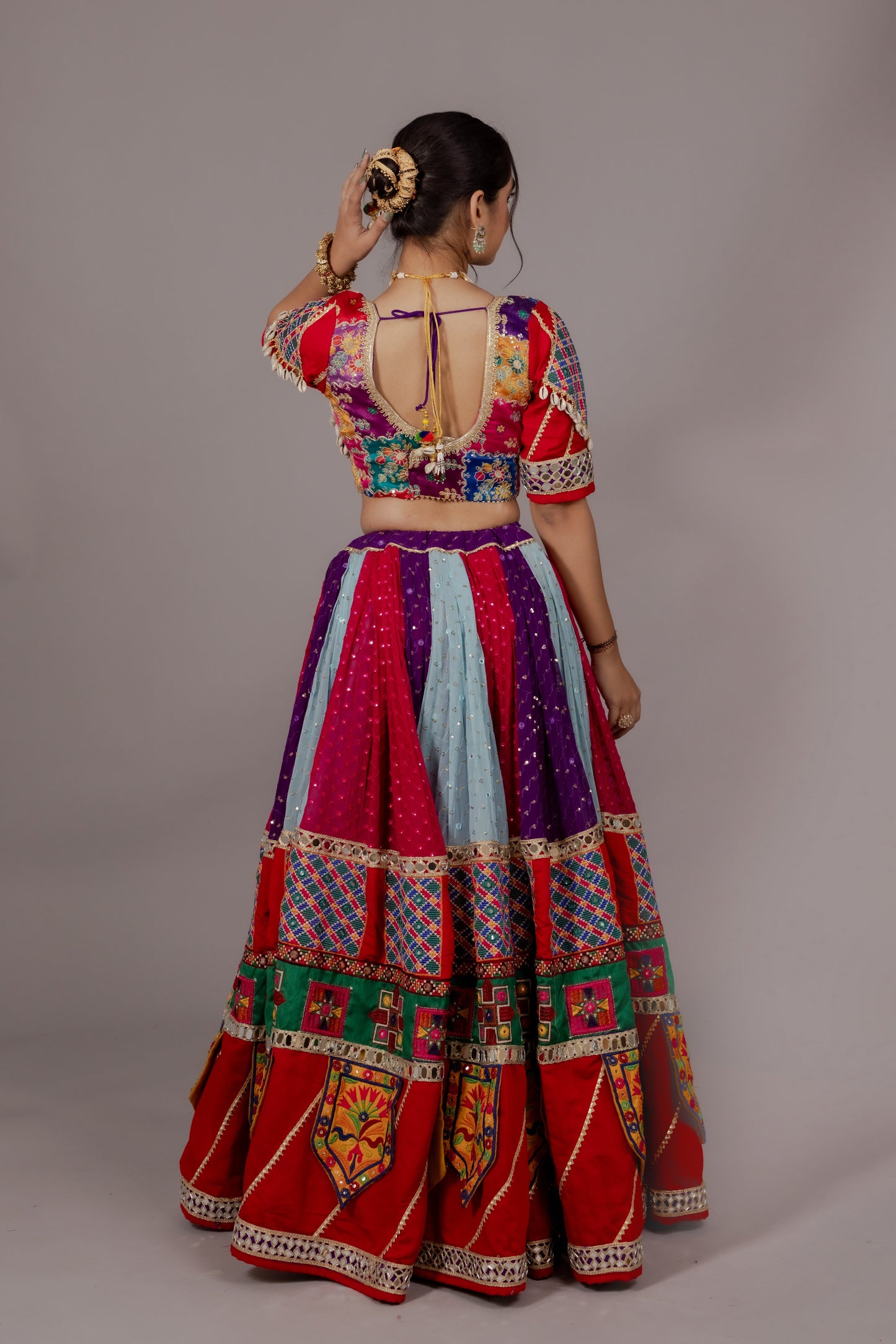Multicolor Chiffon Chaniya Choli with Toran Border, Kachhi Work Blouse & Abhla Dupatta