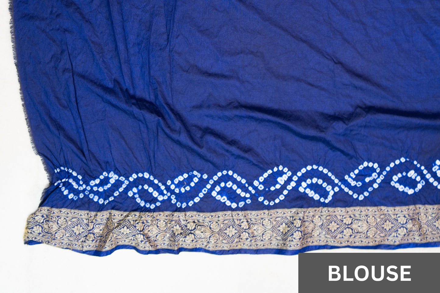 Royal Blue & Green Bandhani Silk Saree with Handwork & Zari Border