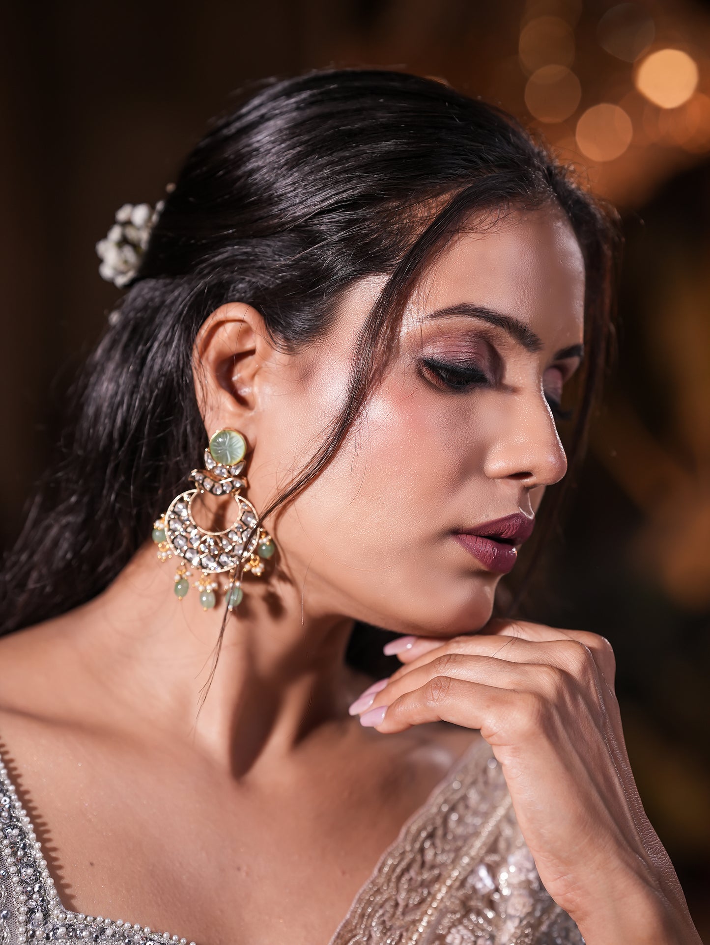 Silver Tissue Organza Saree with Jardosi & Kardana Work