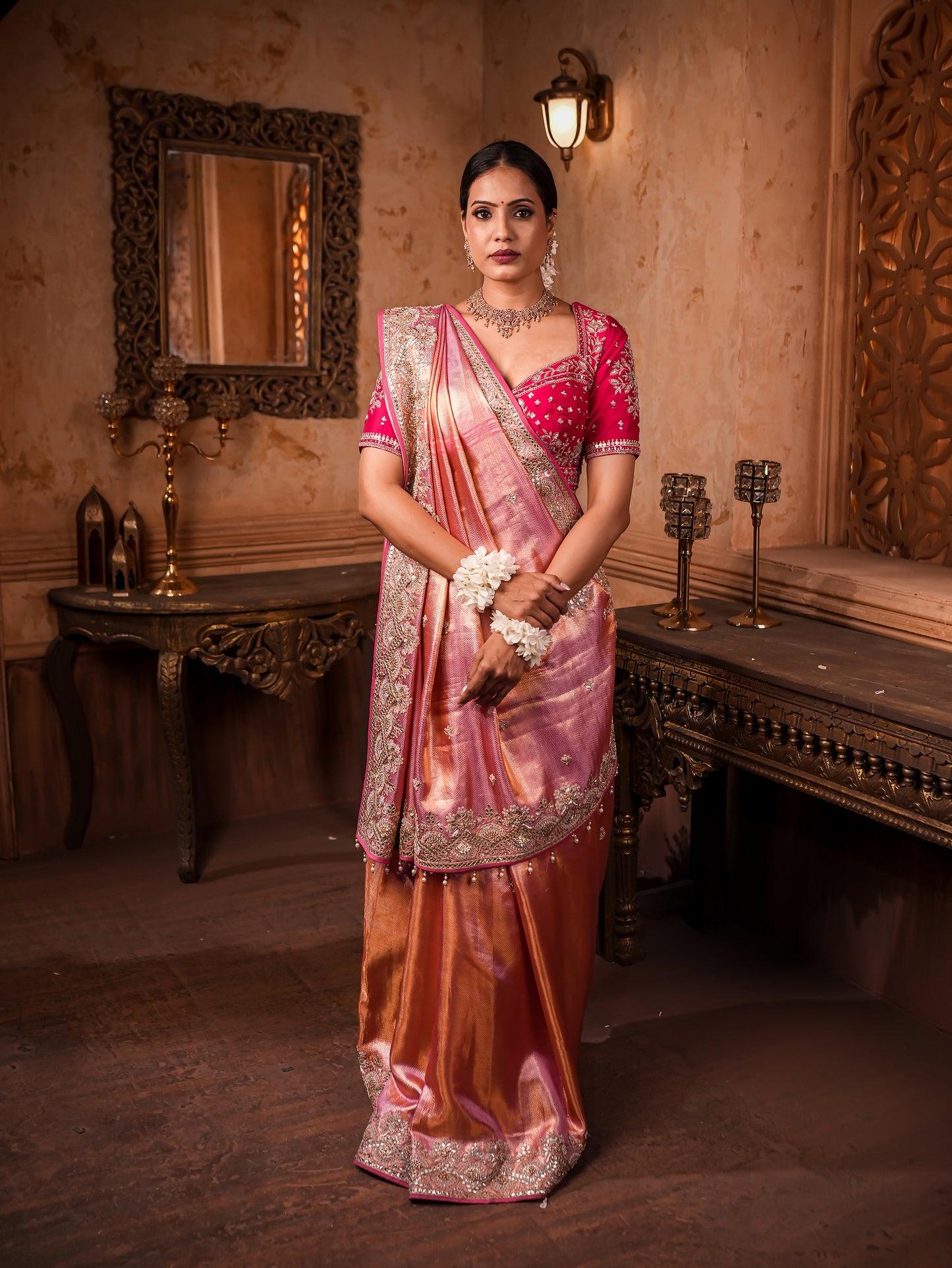 Elegant Kanjivaram Silk Saree with Intricate Jardosi & Gotapati Work