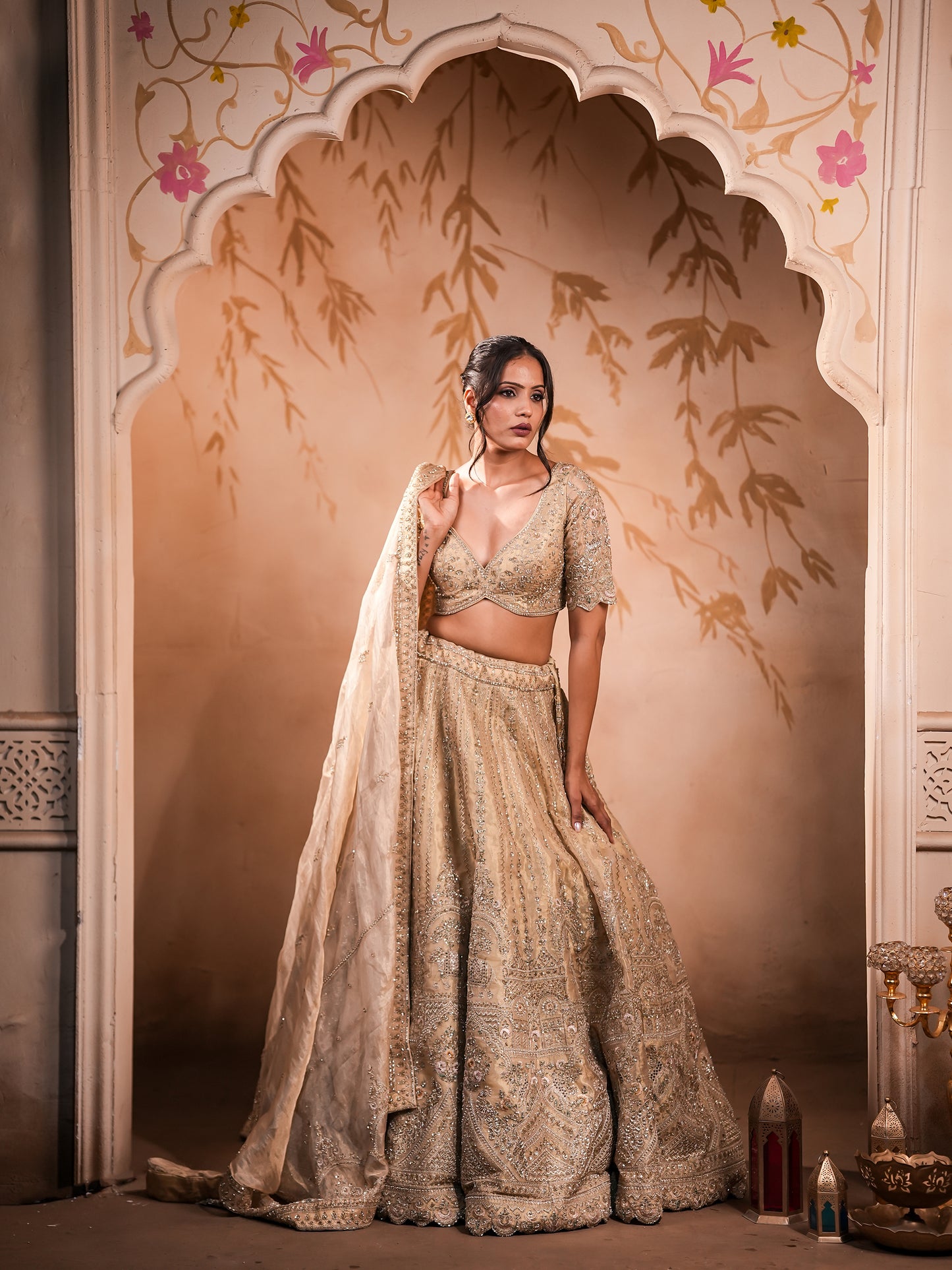 Elegant Tissue Silk Lehenga with Tanchoi & Kardana Work – Stitched Blouse & Single Dupatta