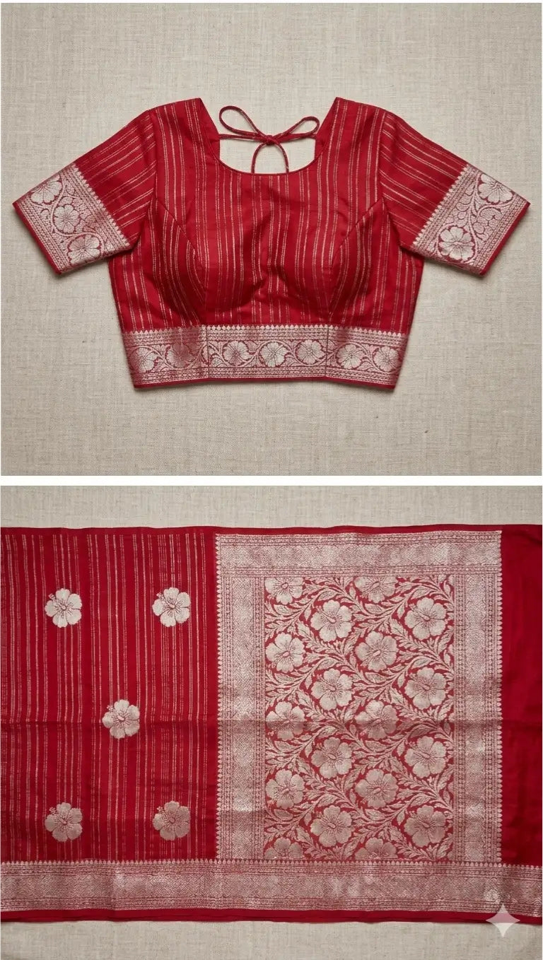 Crimson Bloom Tissue Silk Saree with Floral Print