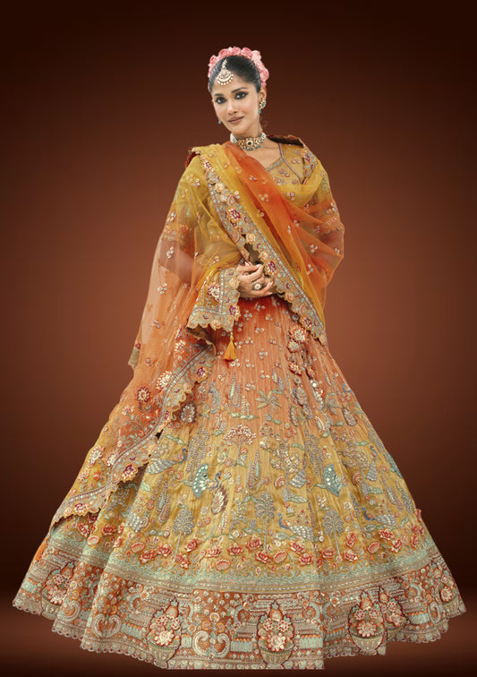 Designer Tissue Silk Embroidered Lehenga Set with Machine Thread and Sequin Work