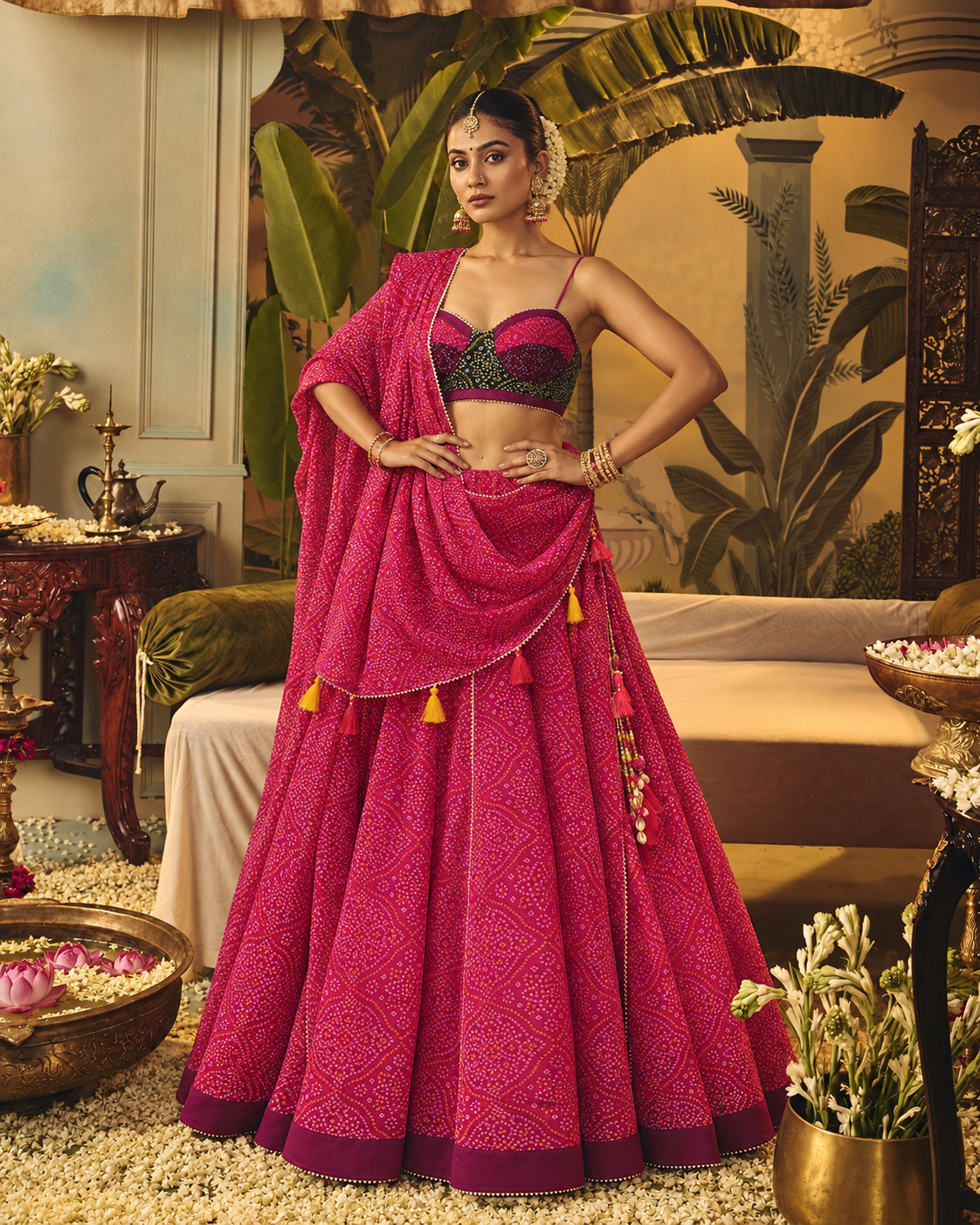 Rani Pink Bandhani Fusion Lehenga Set
