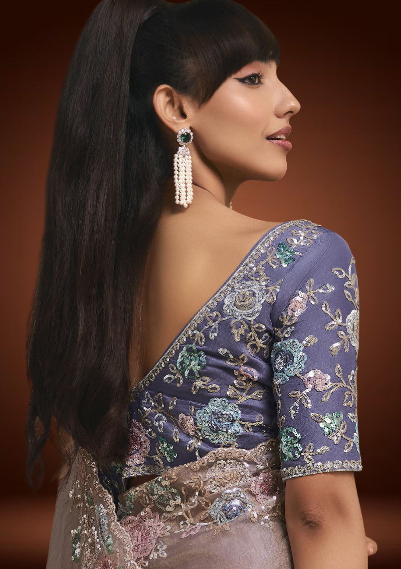 Dusty Lilac Tissue Organza Saree with Sequins Work & Pastel Lavender Blouse