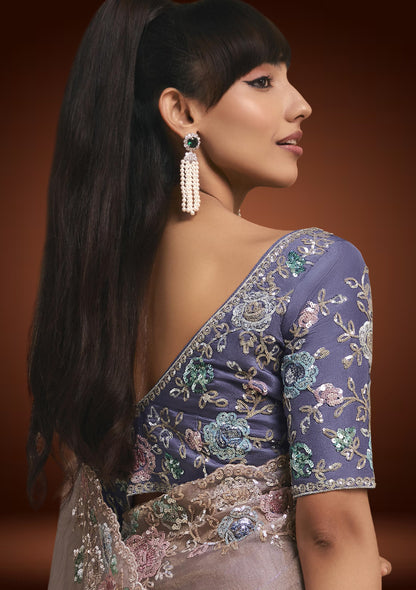 Dusty Lilac Tissue Organza Saree with Sequins Work & Pastel Lavender Blouse