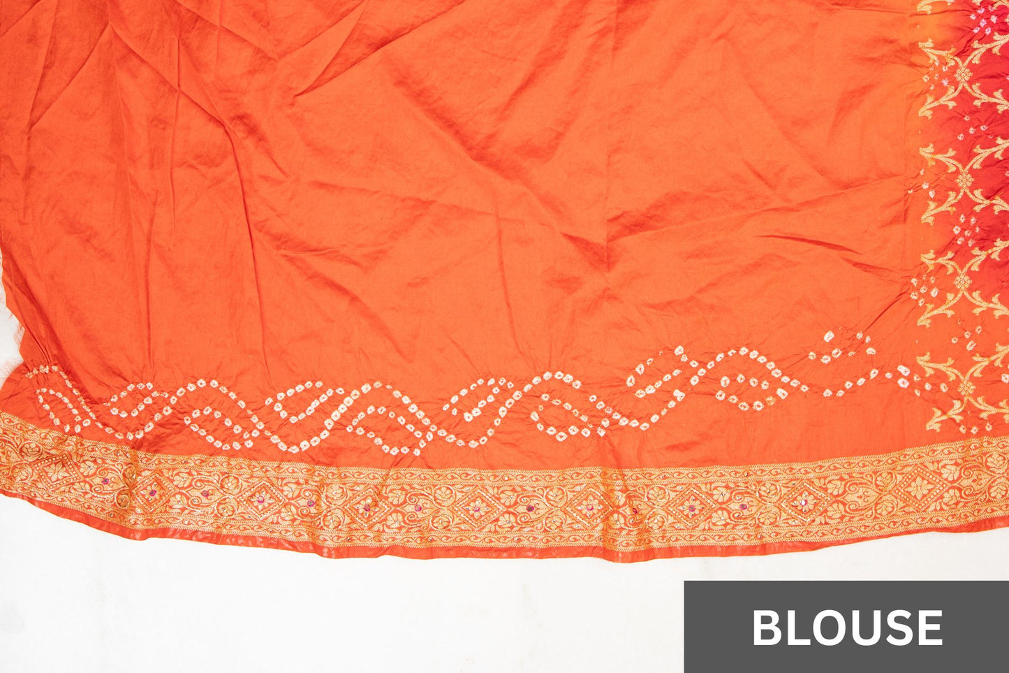 Mustard Bandhani Silk Saree with Handwork & Zari Border