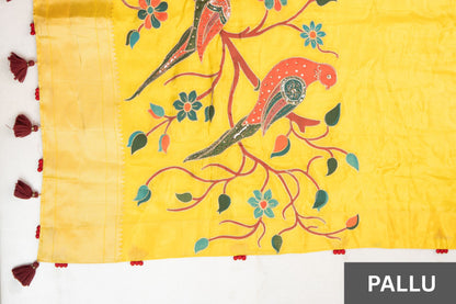 Sunshine Yellow Embossed Crepe Saree with Designer Pallu