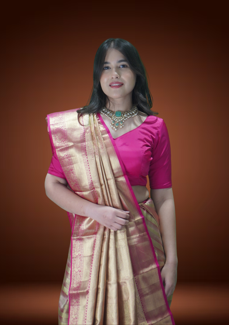 Radiant Tissue Kanjivaram Silk Saree with Leheriya Weave