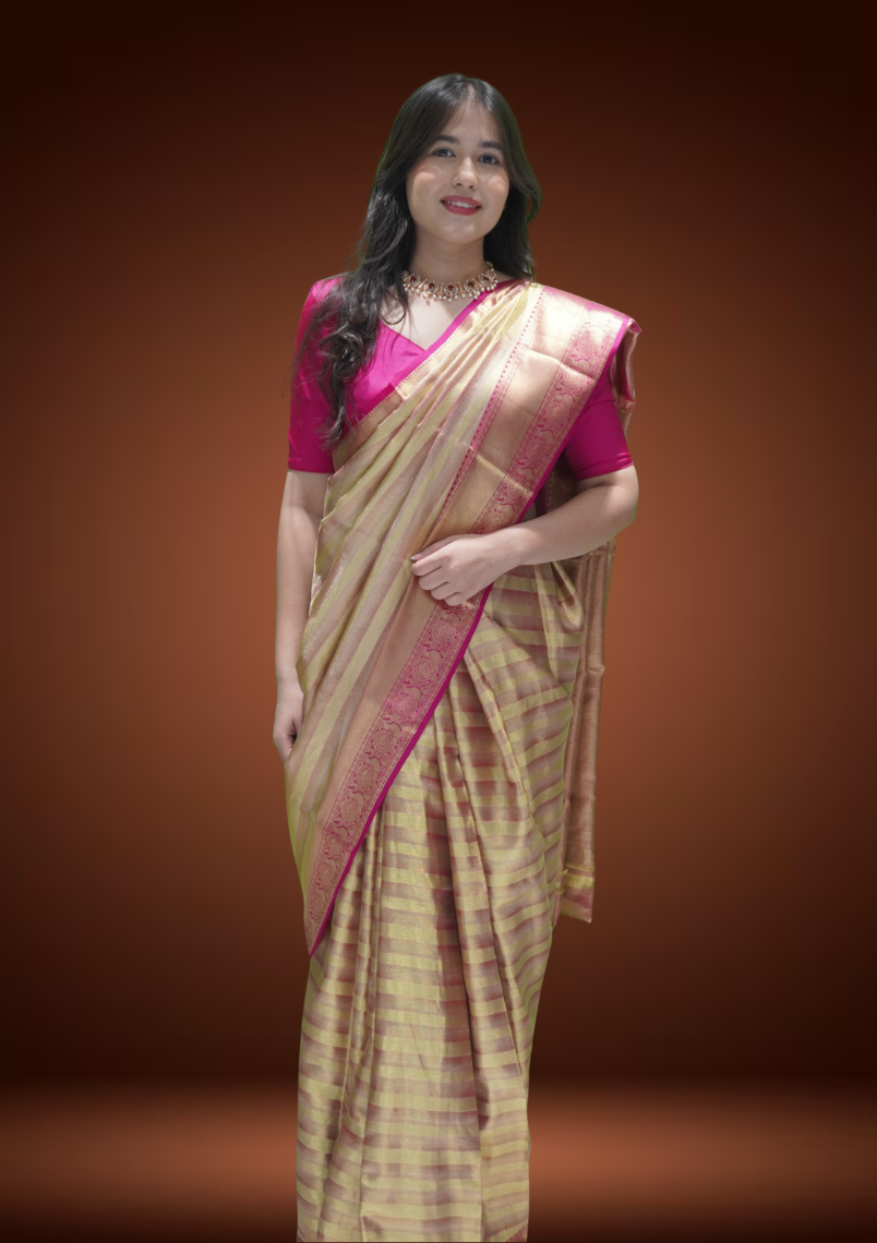 Radiant Tissue Kanjivaram Silk Saree with Leheriya Weave