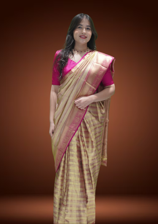 Radiant Tissue Kanjivaram Silk Saree with Leheriya Weave