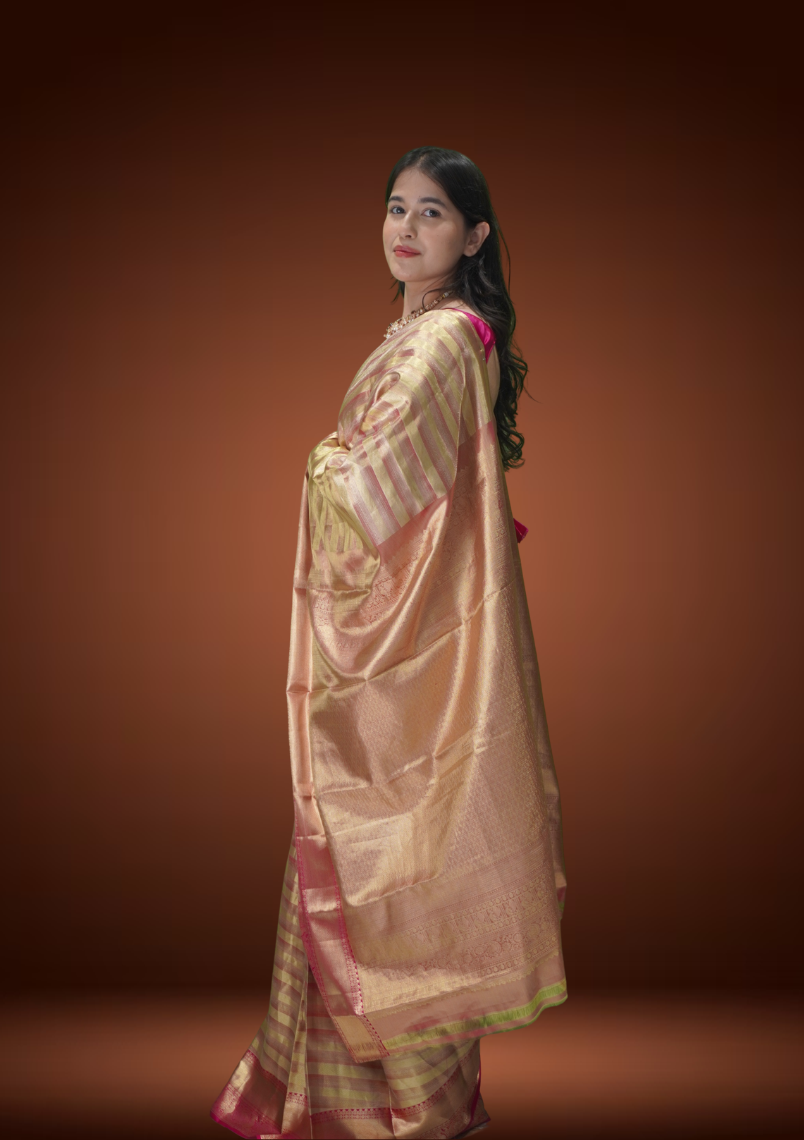 Radiant Tissue Kanjivaram Silk Saree with Leheriya Weave