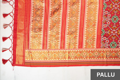 Classic Red Patola Silk Saree with Traditional Woven Border & Tassels