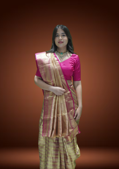 Radiant Tissue Kanjivaram Silk Saree with Leheriya Weave