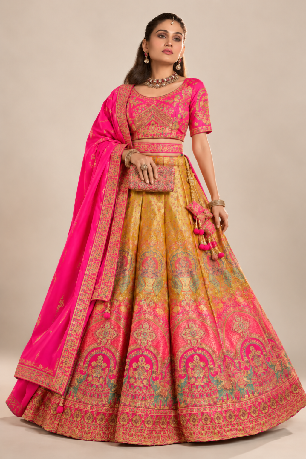 Rani Pink Heritage Silk Lehenga Set