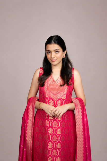 Fuchsia Pink Banarasi Straight Suit Set