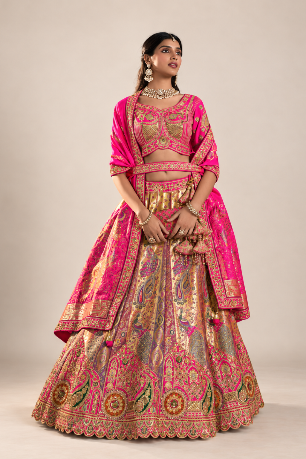 Royal Magenta Pink Gold Designer Lehenga Set