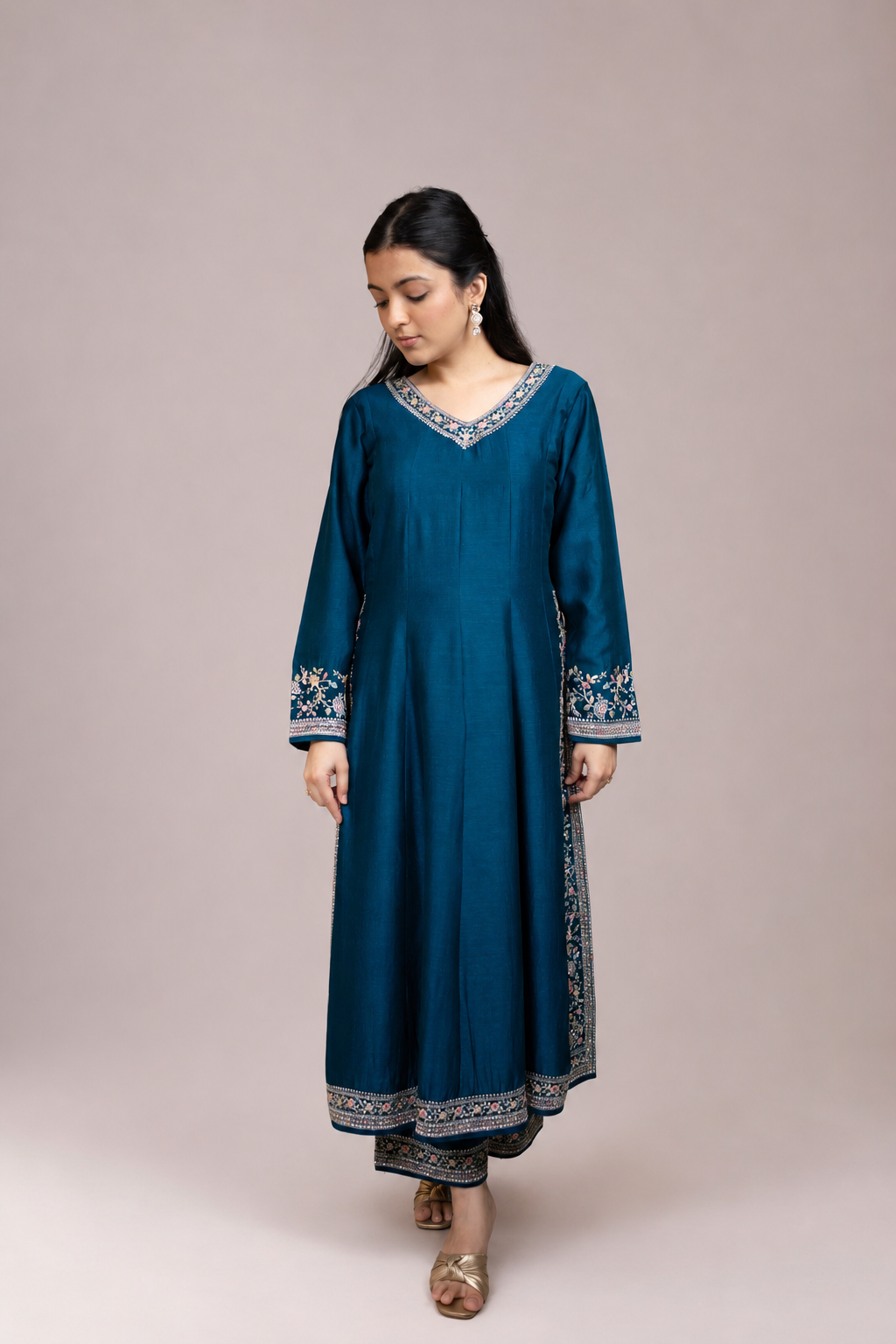 Royal Teal Embellished Anarkali Suit Set