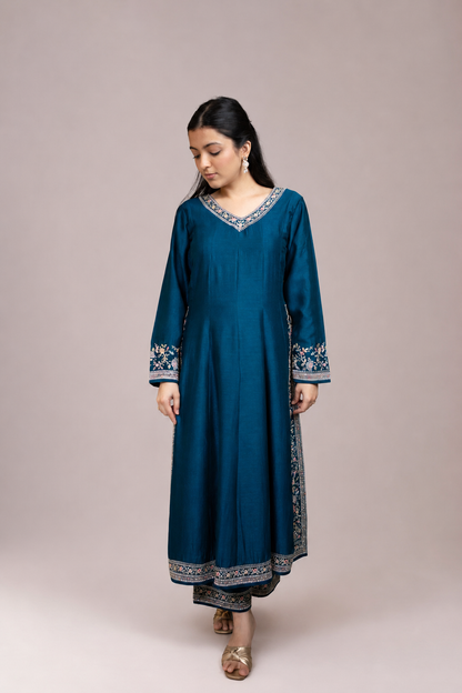 Royal Teal Embellished Anarkali Suit Set