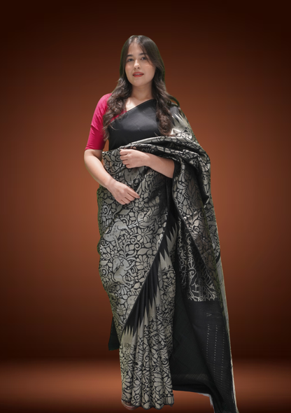 Classic Black Kanjivaram Silk Saree with Sikarka Jal Weave