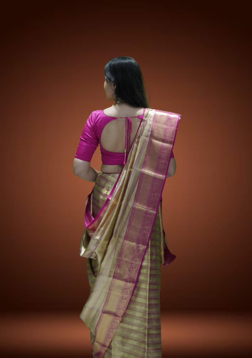 Radiant Tissue Kanjivaram Silk Saree with Leheriya Weave