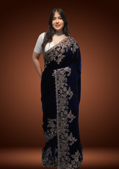 Royal Velvet Saree with Antique Zardozi Work