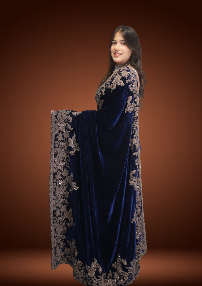 Royal Velvet Saree with Antique Zardozi Work