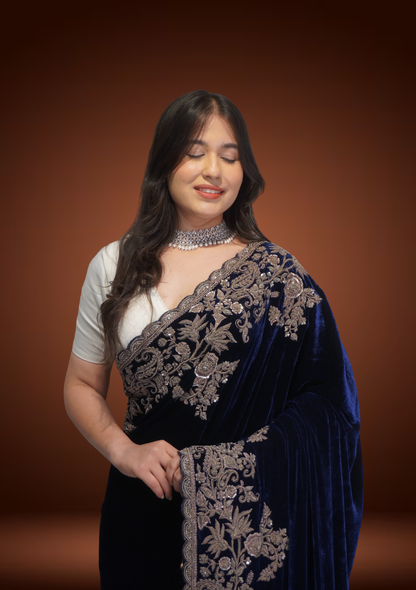 Royal Velvet Saree with Antique Zardozi Work