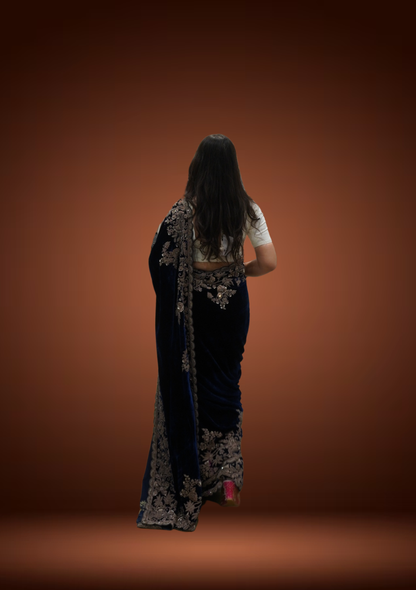 Royal Velvet Saree with Antique Zardozi Work