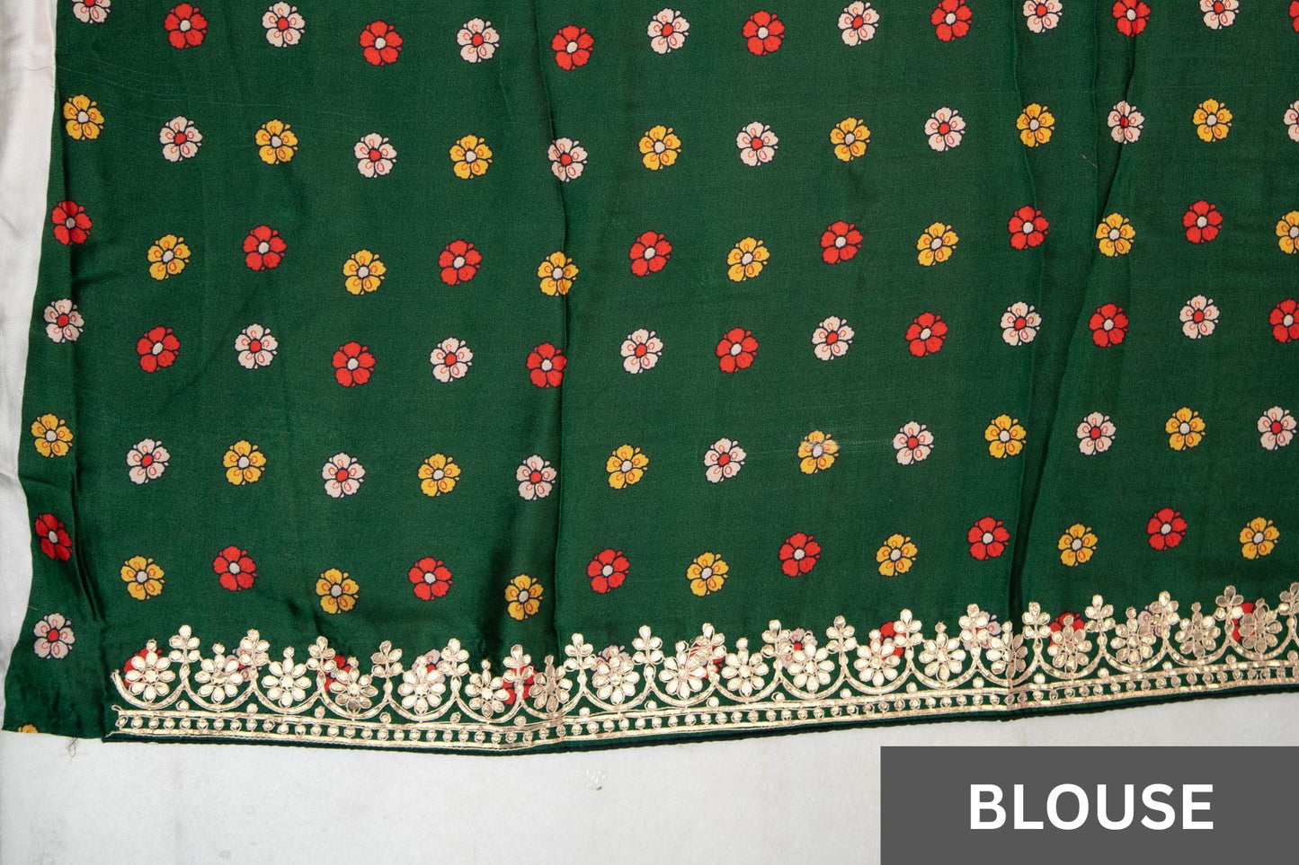 Ivory Heritage Shamu Gajji Silk Bandhani Saree with Gota Patti & Kalamkari Border