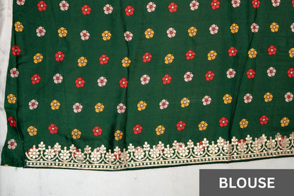 Ivory Heritage Shamu Gajji Silk Bandhani Saree with Gota Patti & Kalamkari Border