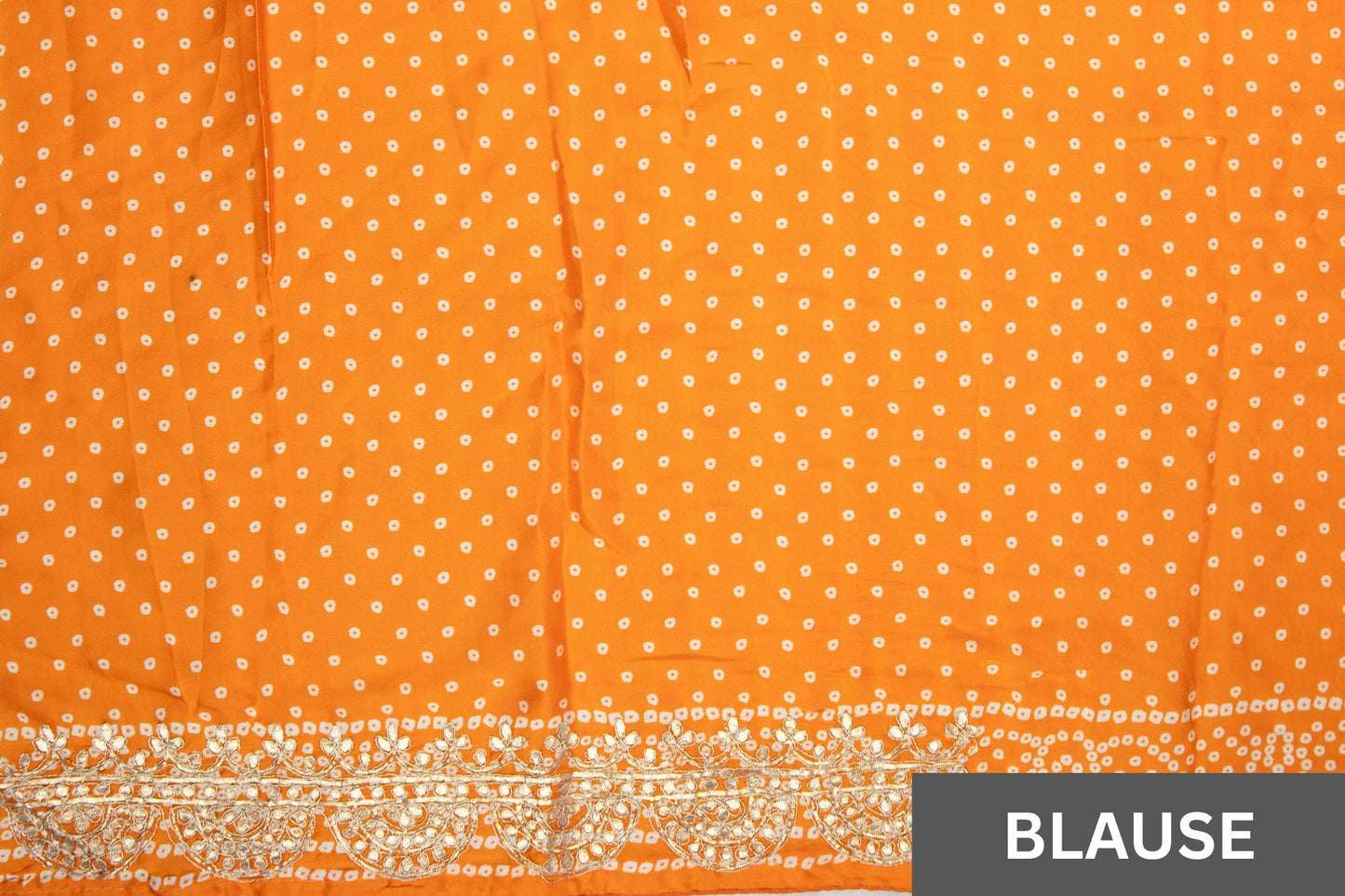 Ivory Orange Shamu Gajji Silk Bandhani Saree with Gota Patti Work