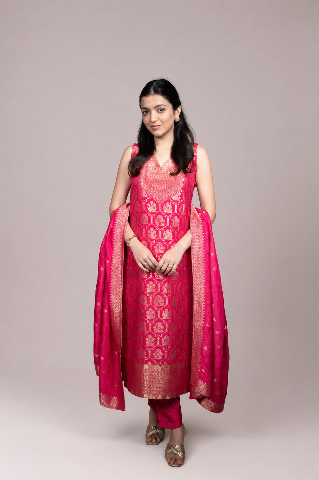 Fuchsia Pink Banarasi Straight Suit Set
