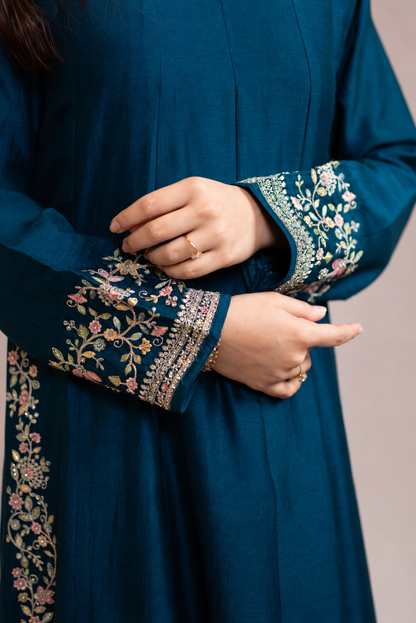 Royal Teal Embellished Anarkali Suit Set