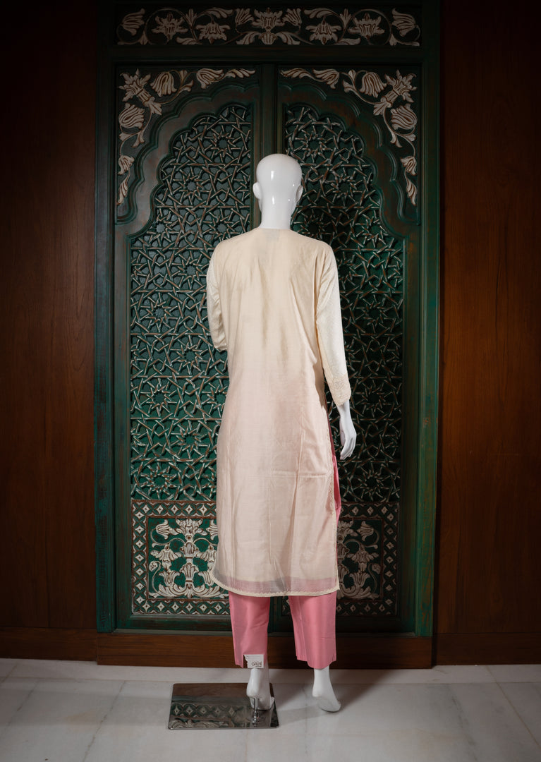 Elegant Off-White Embroidered Kurta Set