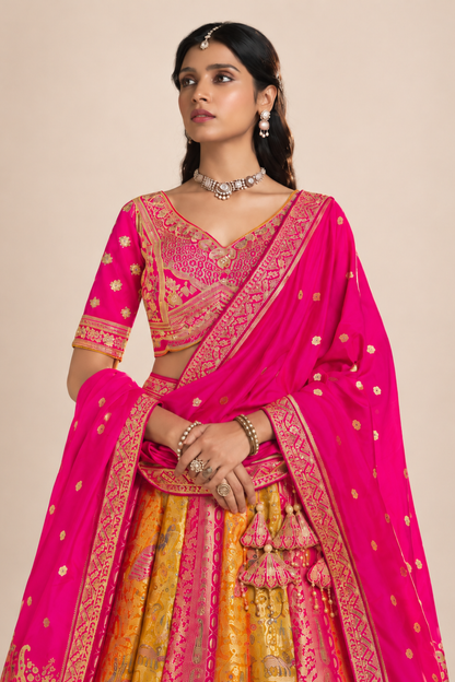 Royal Magenta Pink & Gold Embroidered Lehenga Set