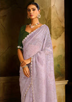 Load image into Gallery viewer, Lavender Organza Saree with Silver Zari Border
