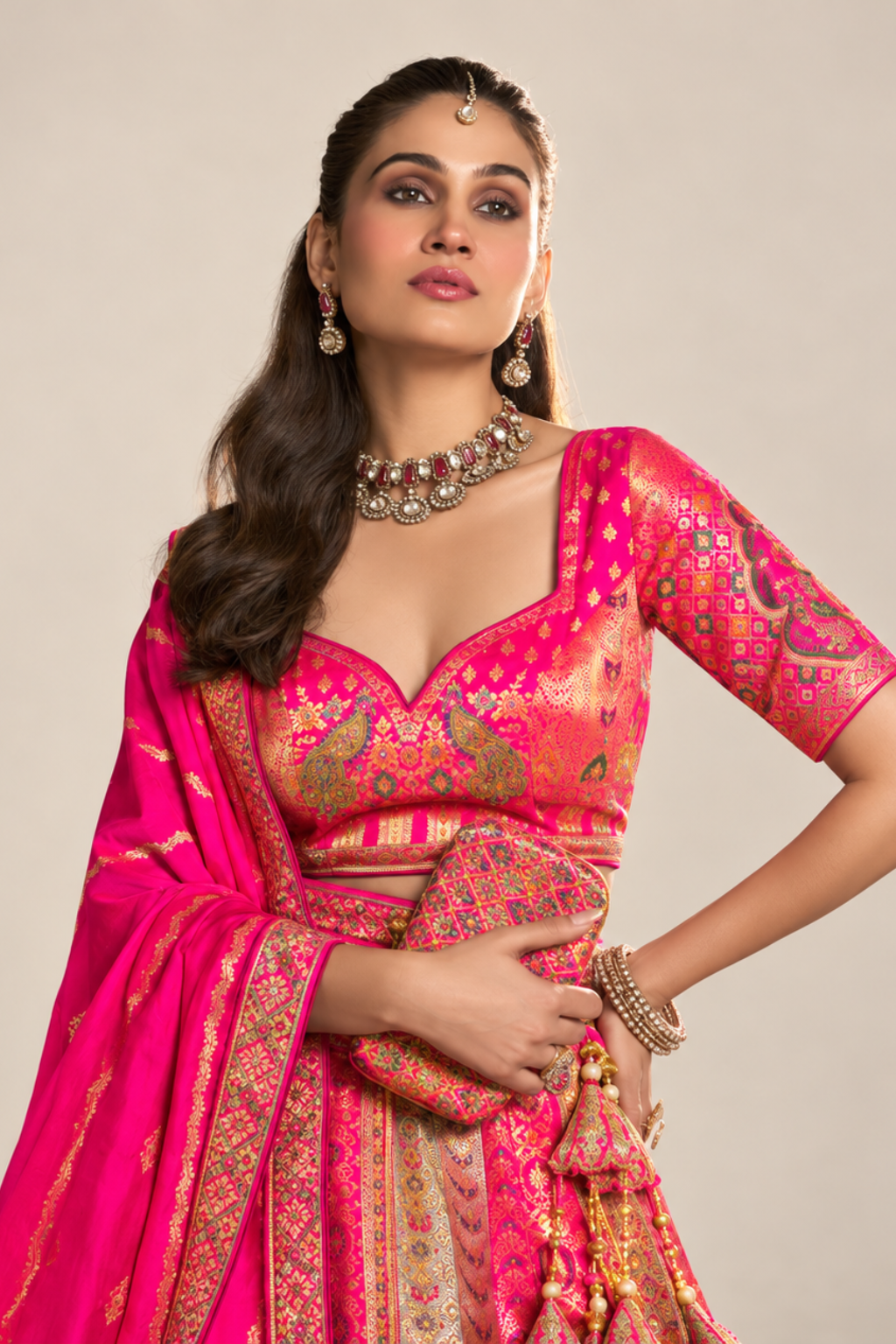 Royal Pink Gold Traditional Lehenga Set