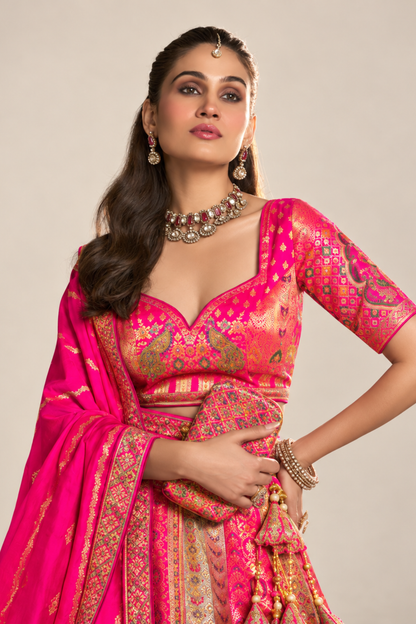 Royal Pink Gold Traditional Lehenga Set