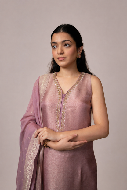 Blush Rose Embellished Straight Suit Set with Dupatta