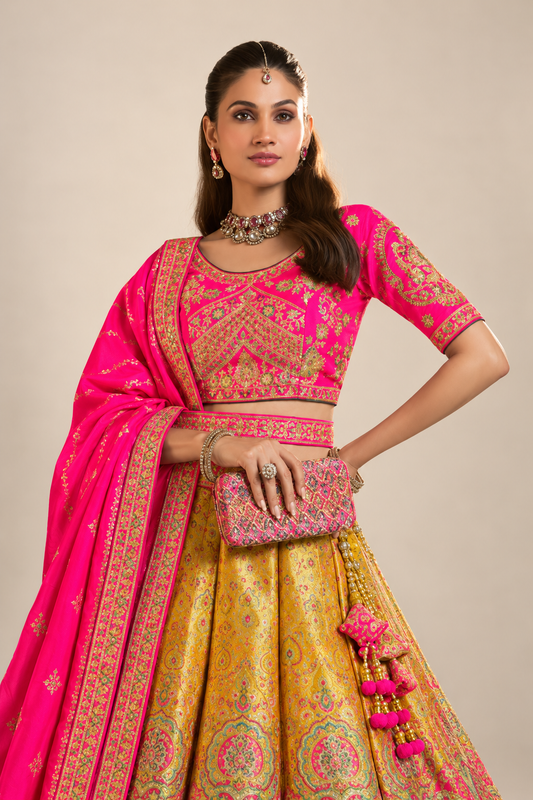 Rani Pink Heritage Silk Lehenga Set