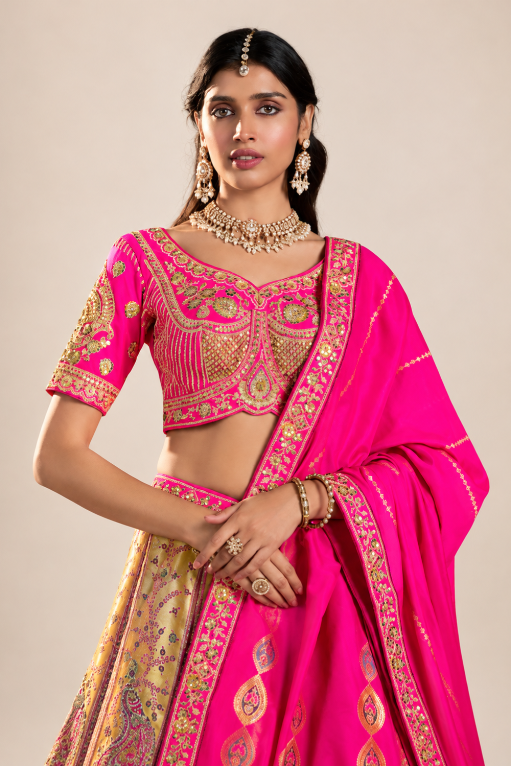 Royal Magenta Pink Gold Designer Lehenga Set