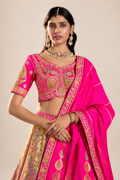 Royal Magenta Pink Gold Designer Lehenga Set