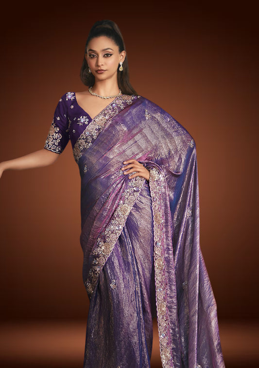 Lavender Purple Tissue Organza Saree with Sequins Detailing