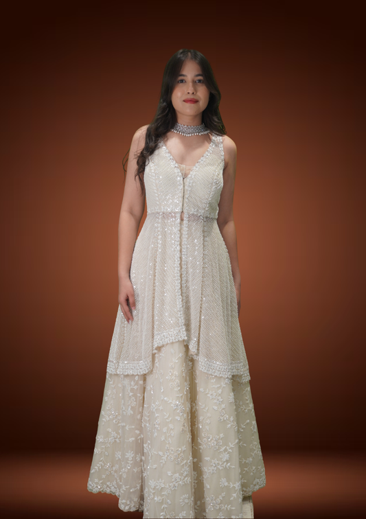 Ivory Pearl Net Indo-Western Ensemble