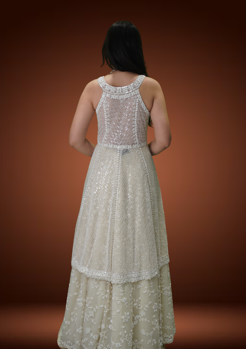 Ivory Pearl Net Indo-Western Ensemble