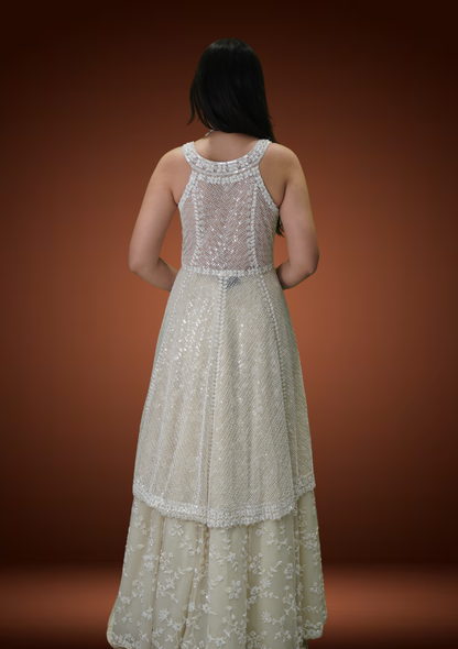 Ivory Pearl Net Indo-Western Ensemble